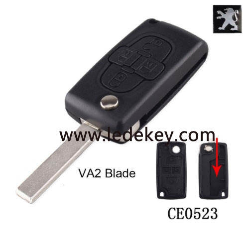 Peugeot 4 button remote key blank with ( 307/VA2 Blade  - No battery place )