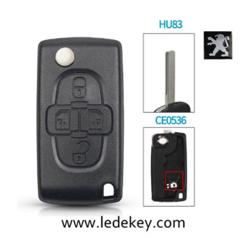 Peugeot 4 button remote key blank ( 407/HU83 Blade  - With battery place )