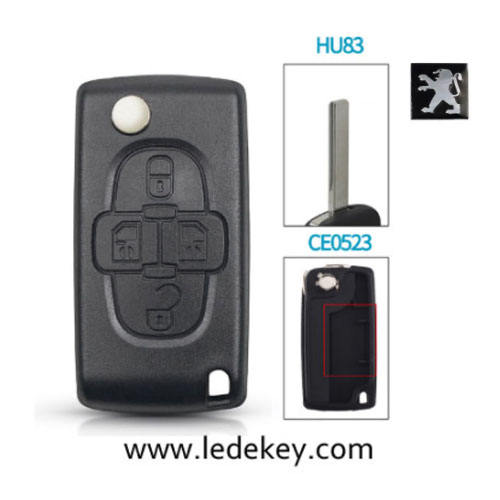 Peugeot 4 button remote key blank  ( 407/HU83 Blade  - No battery place )