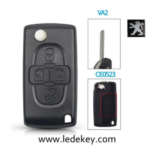 Peugeot 4 button remote key blank with ( 307/VA2 Blade  - No battery place )