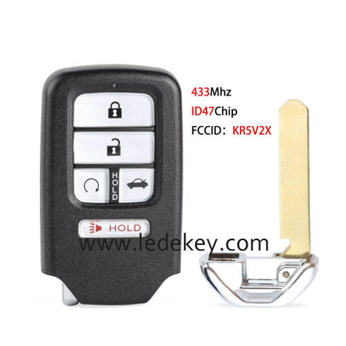 5 button Honda smart key 433MHz ID47 chip (FCC ID : KR5V2X)  For CRV Pilot Civic Jazz XRV City Grace