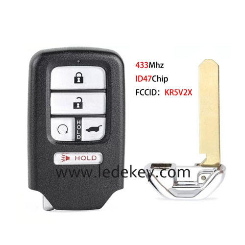 5 button Honda smart key 433MHz ID47 chip (FCC ID : KR5V2X)  For CRV Pilot Civic Jazz XRV City Grace