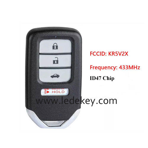 4 button Honda smart key 433MHz ID47 chip (FCC ID : KR5V2X) For Honda Civic 2016 - 2020 Remote