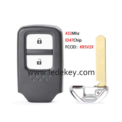 2 button Honda smart key 433MHz ID47 chip (FCC ID : KR5V2X)  For CRV Pilot Civic Jazz XRV City Grace