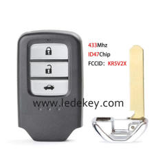 3 button Honda smart key 433MHz ID47 chip (FCC ID : KR5V2X)  For CRV Pilot Civic Jazz XRV City Grace