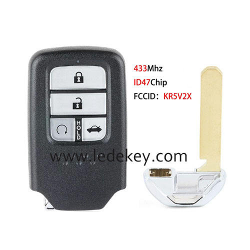 4 button Honda smart key 433MHz ID47 chip (FCC ID : KR5V2X)  For CRV Pilot Civic Jazz XRV City Grace