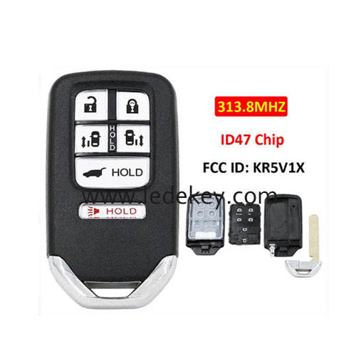 6 button Honda smart remote key with logo 313.8MHz ID47 chip (FCC ID : KR5V1X) For Honda Odyssey 2014 - 2017