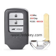 3 button Honda smart key 433MHz ID47 chip (FCC ID : KR5V2X)  For CRV Pilot Civic Jazz XRV City Grace