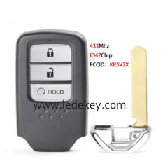 3 button Honda smart key 433MHz ID47 chip (FCC ID : KR5V2X)  For CRV Pilot Civic Jazz XRV City Grace