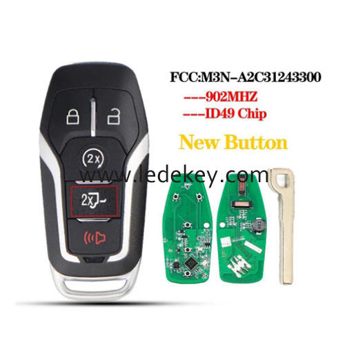 5 button Ford smart key 902MHz ID49 chip (FCC ID : M3N-A2C31243300) For Ford Edge Explorer Fusion Mustang 2013-2017