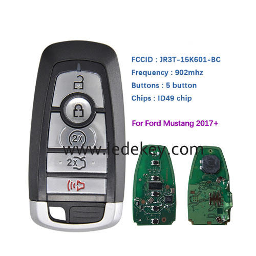 5 button Ford smart key 902MHz ID49 chip (FCC ID : JR3T-15K601-BC) for Ford Mustang 2017+