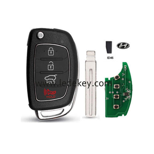 Hyundai 4 button flip remote key middle blade 315Mhz ID46 chip