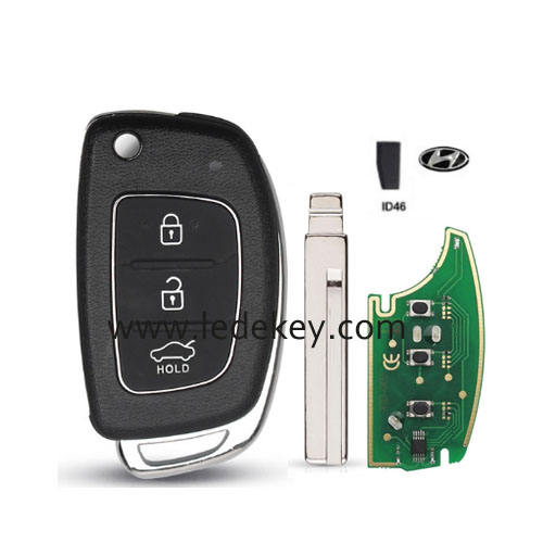 Hyundai 3 button flip remote key middle left key blade with 433Mhz 46 chip