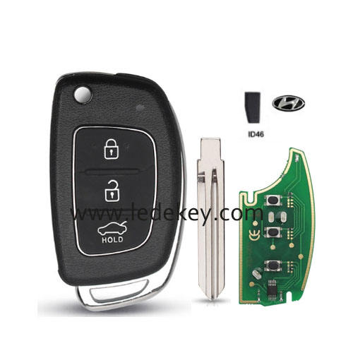 Hyundai 3 button flip remote key right blade with 433Mhz 46 chip