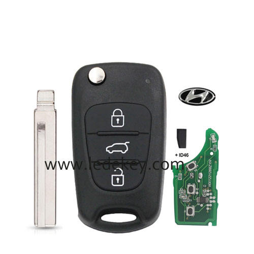 Hyundai 3 button middle right blade remote key with 433Mhz with ID46 chip