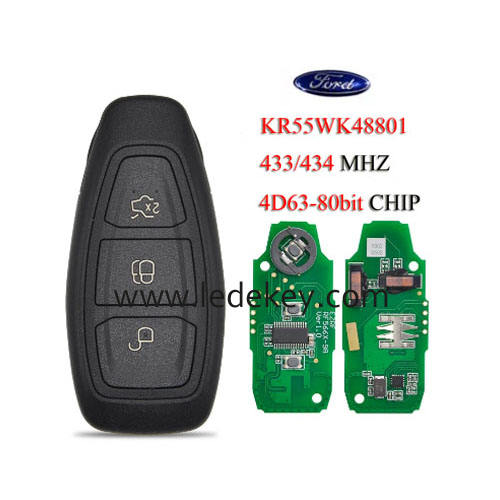 Ford 3 button remote key keyless 433Mhz 4D63 80bit chip (FCC:KR55WK48801)