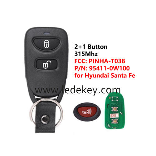 Hyundai 3 button remote key 315Mhz (FCC ID : PINHA-T038) for Santa Fe 2006-2007