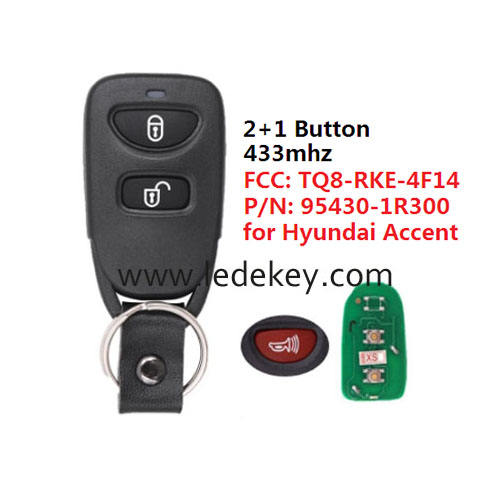Hyundai 2+1 Button 433mhz remote key for Hyundai Accent 2014-2017 FCC: TQ8-RKE-4F14，P/N: 95430-1R300