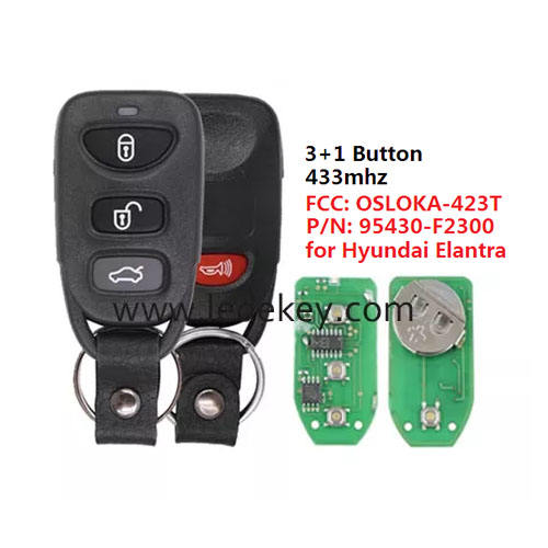 Hyundai 3+1 Buttons 433mhz remote key for Hyundai Elantra 2016-2020 FCC ID: OSLOKA-423T, P/N: 95430-F2300