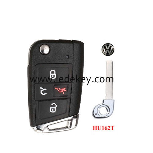 VW 4 button flip remote key shell with HU162T blade