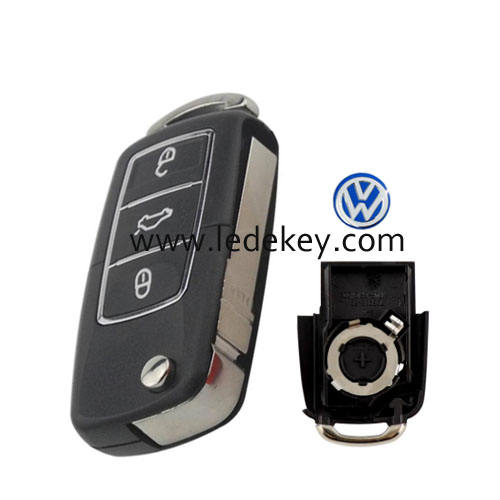 Black-Color VW 3 button flip remote car key shell