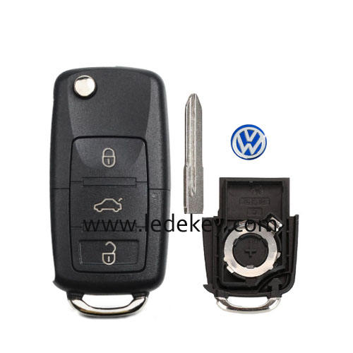 VW 3 button flip remote key shell with HU49 blade