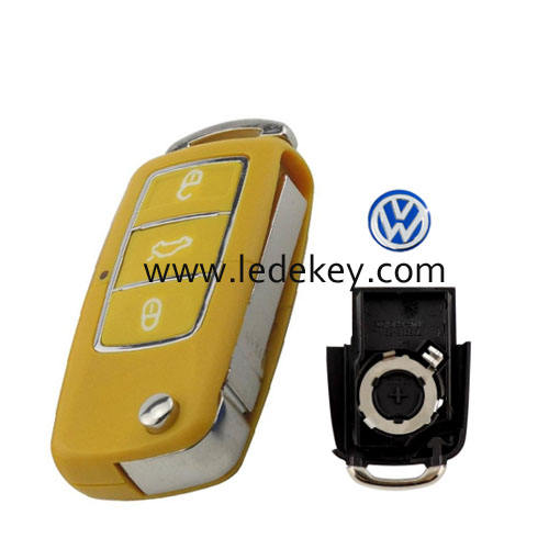 Yellow-Color VW 3 button flip remote car key shell