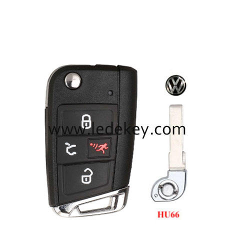 VW 4 button flip remote key shell with HU66 blade