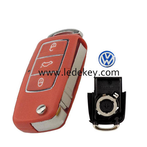 Red-Color VW 3 button flip remote car key shell