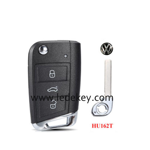 VW MQB 3 button flip remote key shell with HU162T blade