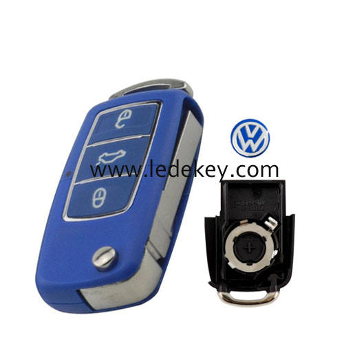 Blue-Color VW 3 button flip remote car key shell