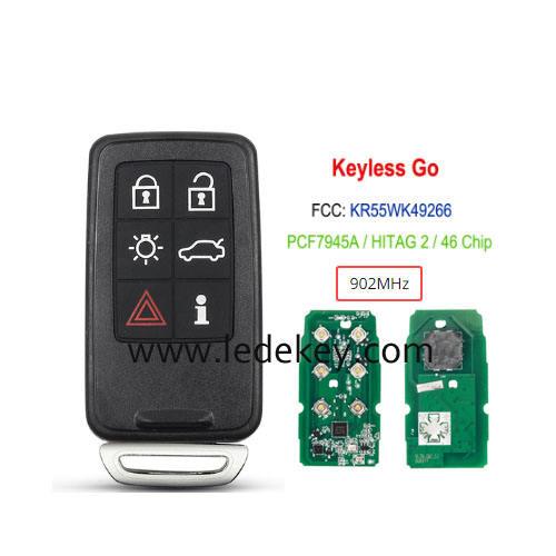 Volvo 6 button smart key card Keyless Go（Full Smart）with 902Mhz ID46 chip FCC ID :KR55WK49266