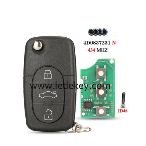 Audi 3 button remote key with 433Mhz ID48 chip FCC ID : 4D0837231N