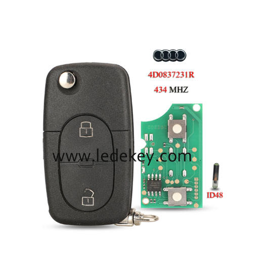 Audi 2 button remote key with 433Mhz ID48 chip FCC ID : 4D0837231R