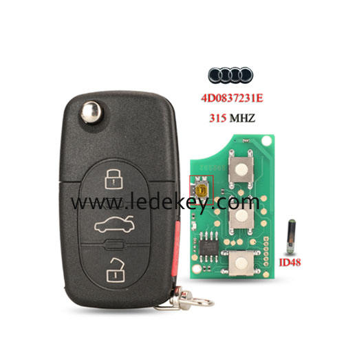 Audi 3+1 button remote key with 315Mhz ID48 chip FCC ID : 4D0837231E/4D0837231P