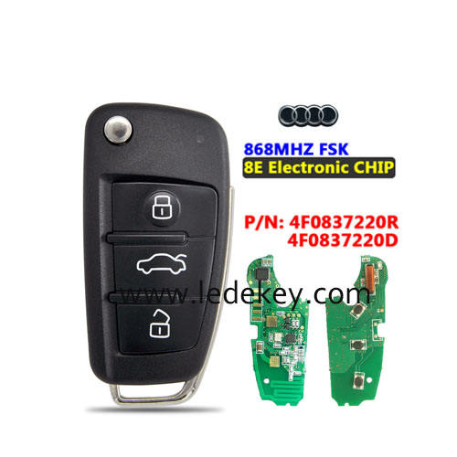 Audi 3 button remote key with 868Mhz 8E chip P/N: 4F0837220R 4F0837220D for Audi A6 S6 2004-2010 For Audi Q7 2006-2015