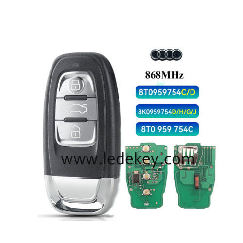 Audi 3 button smart remote key Keyless Entry with 868Mhz ID46-PCF7945 chip FCC ID : 8T0959754/C/G 8K0959754D/H/J FSK