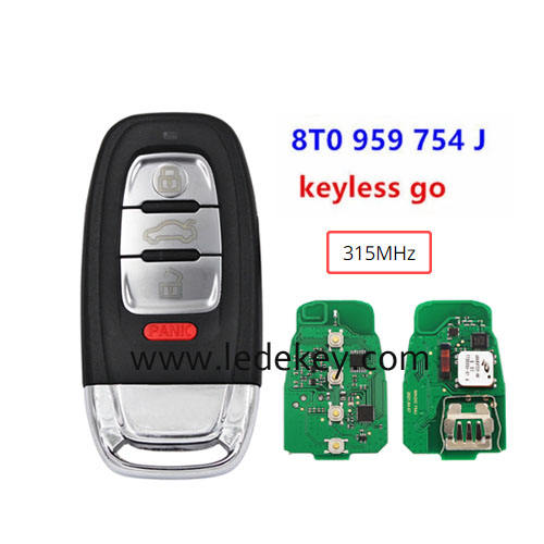 Keyless Go Audi 4 button smart remote key with 315Mhz PCF7945AC chip P/N: 8T0959754J for Audi Q5 A4L A5 A6L A7 A8 RS4 RS5 S4 S5