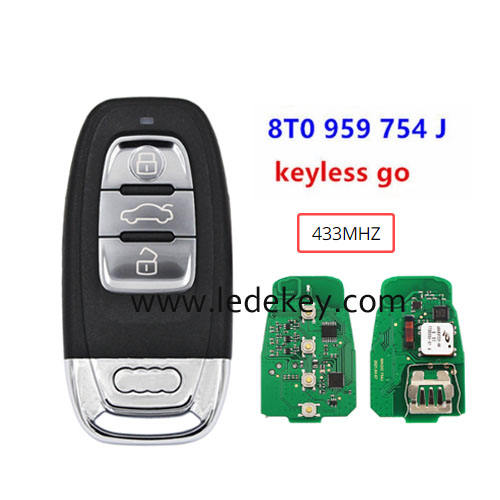 Keyless Go Audi 3 button smart remote key with 433Mhz PCF7945AC chip P/N: 8T0959754J for Audi Q5 A4L A5 A6L A7 A8 RS4 RS5 S4 S5