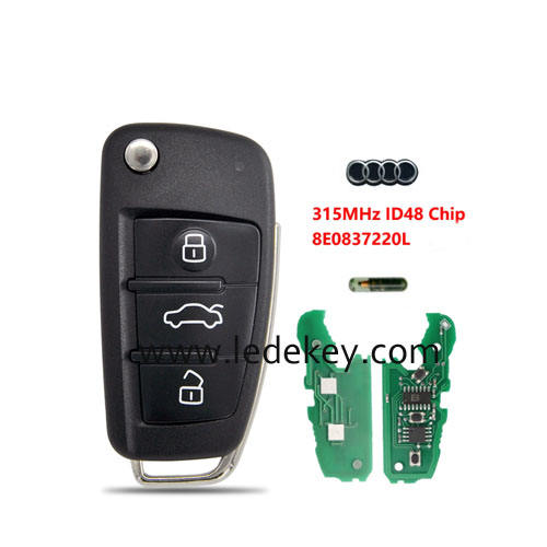 Audi 3 button remote key with 315Mhz ID48 chip FCC ID : 8E0837220L for Audi A4 S4