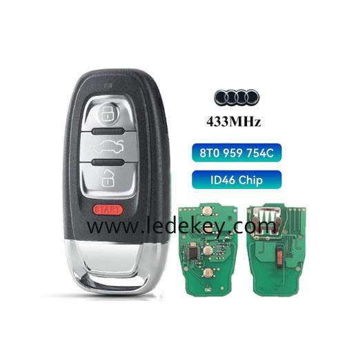 Audi 4 button smart remote key Keyless Entry with 433Mhz ID46-PCF7945 chip FCC ID : 8T0959754C