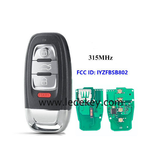 Audi 4 button smart remote key Keyless Entry with 315Mhz ID46-PCF7945 chip FCC ID : IYZFBSB802