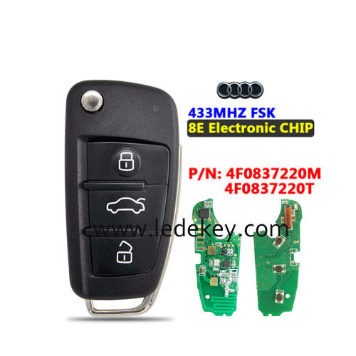 Audi 3 button remote key with 433Mhz 8E chip P/N: 4F0837220M / 4F0837220T for Audi A6 S6 2004-2010 For Audi Q7 2006-2015