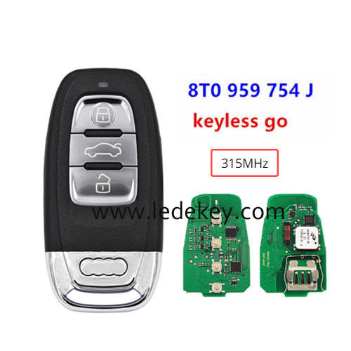 Keyless Go Audi 3 button smart remote key with 315Mhz PCF7945AC chip P/N: 8T0959754J for Audi Q5 A4L A5 A6L A7 A8 RS4 RS5 S4 S5