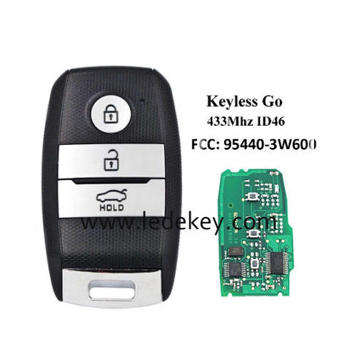 Kia 3 button Keyless-go smart key 433MHz ID46 chip (FCC ID: 95440-3W600) For KIA K5 Sorento Sportage 2013-2015