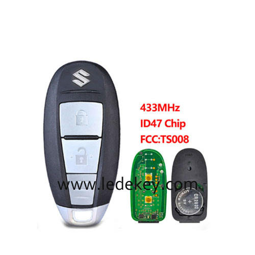 Suzuki 2 button smart remote key with 433Mhz ID47 chip FCC ID ：TS008