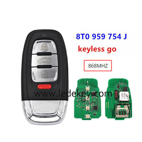 Keyless Go Audi 4 button smart remote key with 868Mhz PCF7945AC chip P/N: 8T0959754J for Audi Q5 A4L A5 A6L A7 A8 RS4 RS5 S4 S5