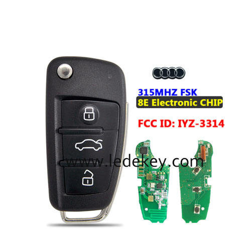 Audi 3 button remote key with 315Mhz 8E chip FCC ID : IYZ-3314 for Audi A6 S6 Q7 2006-2010