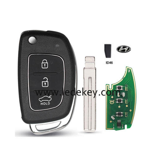 Hyundai 3 button flip remote key middle blade with 433Mhz 46 chip
