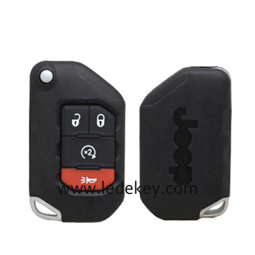 4 button Jeep Wrangler Gladiator Flip Remote Key Shell SIP22 Blade with logo